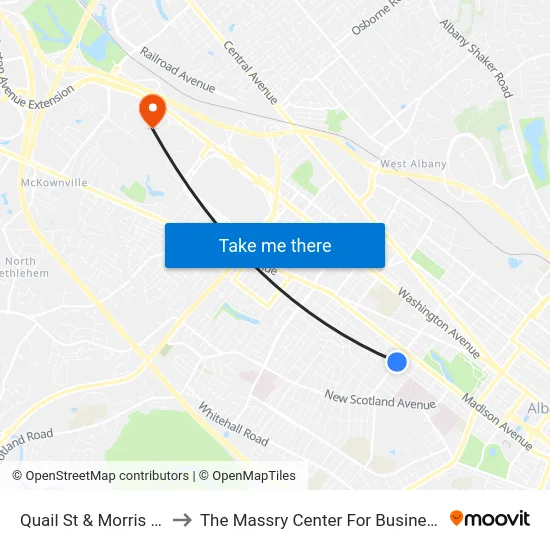 Quail St & Morris St to The Massry Center For Business map