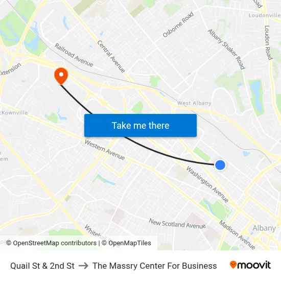 Quail St & 2nd St to The Massry Center For Business map