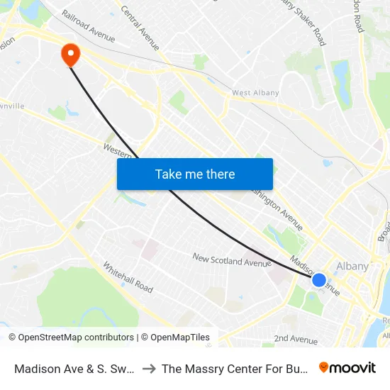 Madison Ave & S. Swan St to The Massry Center For Business map
