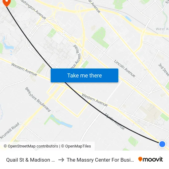 Quail St & Madison Ave to The Massry Center For Business map