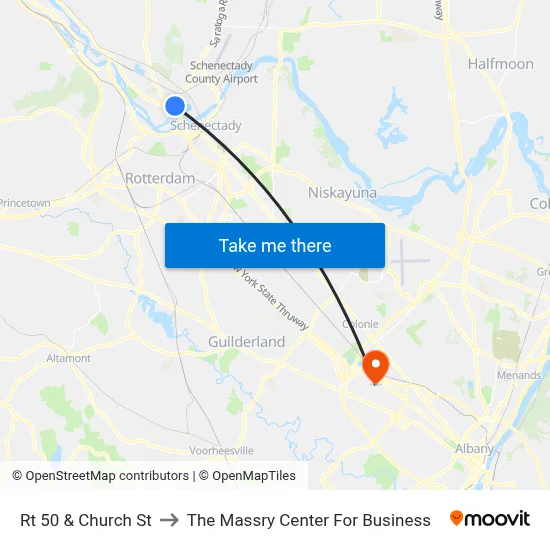 Rt 50  & Church St to The Massry Center For Business map