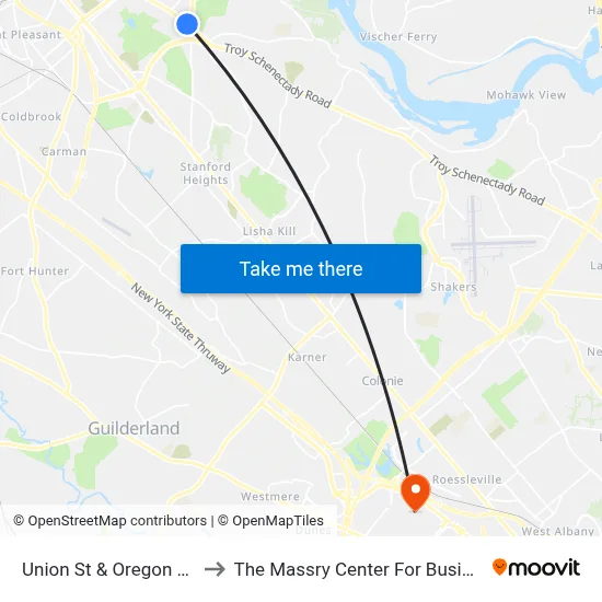 Union St & Oregon Ave to The Massry Center For Business map