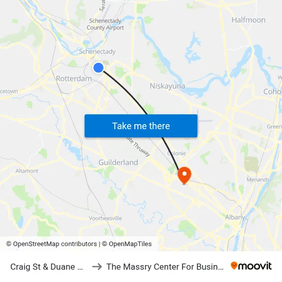 Craig St & Duane Ave to The Massry Center For Business map