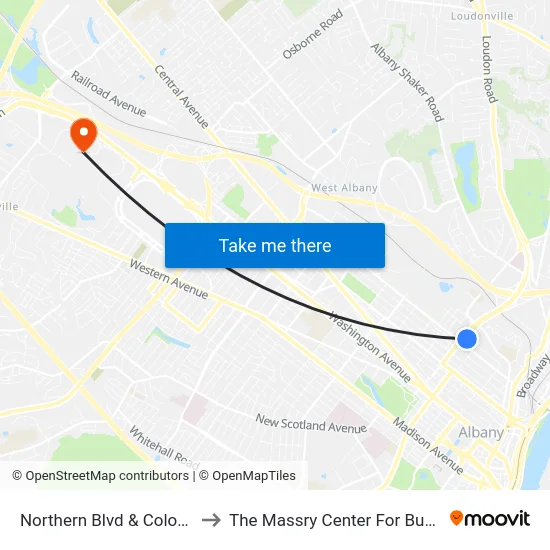 Northern Blvd & Colonie St to The Massry Center For Business map