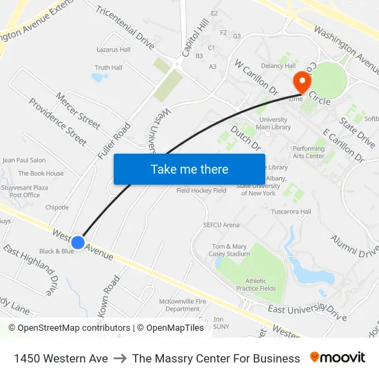 1450 Western Ave to The Massry Center For Business map