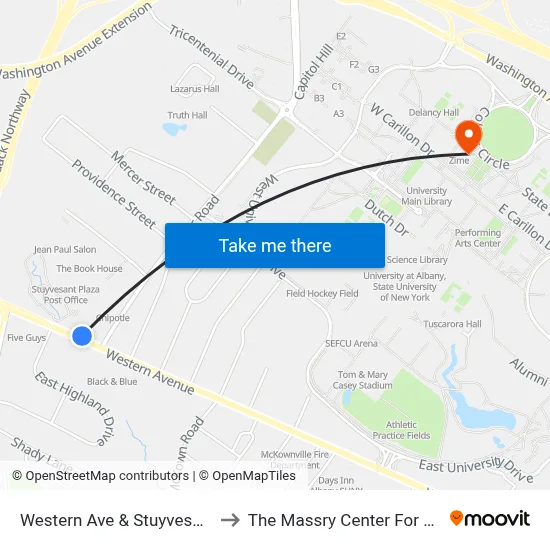 Western Ave & Stuyvesant Plaza to The Massry Center For Business map