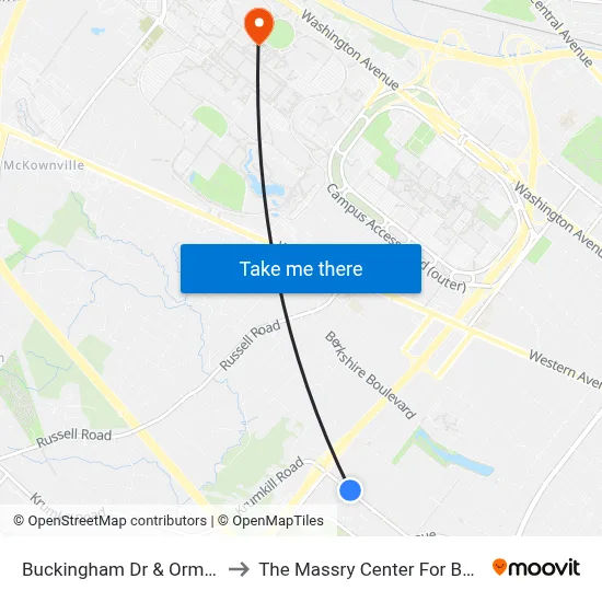 Buckingham Dr & Ormond St to The Massry Center For Business map