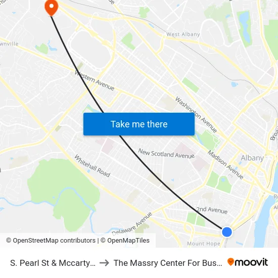 S. Pearl St & Mccarty Ave to The Massry Center For Business map