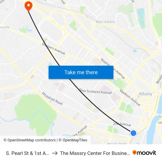 S. Pearl St & 1st Ave to The Massry Center For Business map