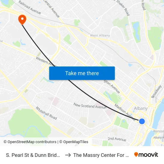 S. Pearl St & Dunn Bridge Ramp to The Massry Center For Business map