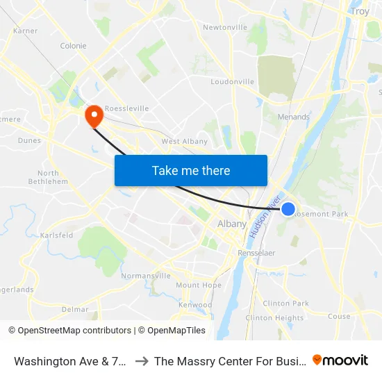 Washington Ave & 7th St to The Massry Center For Business map