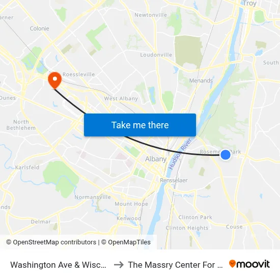 Washington Ave & Wisconsin Ave to The Massry Center For Business map
