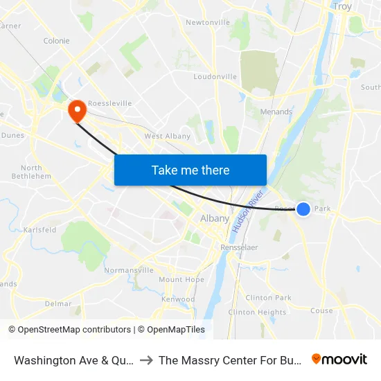 Washington Ave & Quay St to The Massry Center For Business map