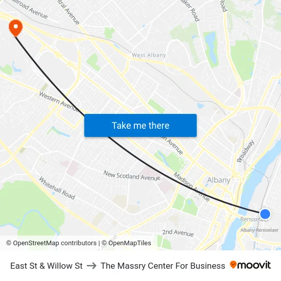 East St & Willow St to The Massry Center For Business map