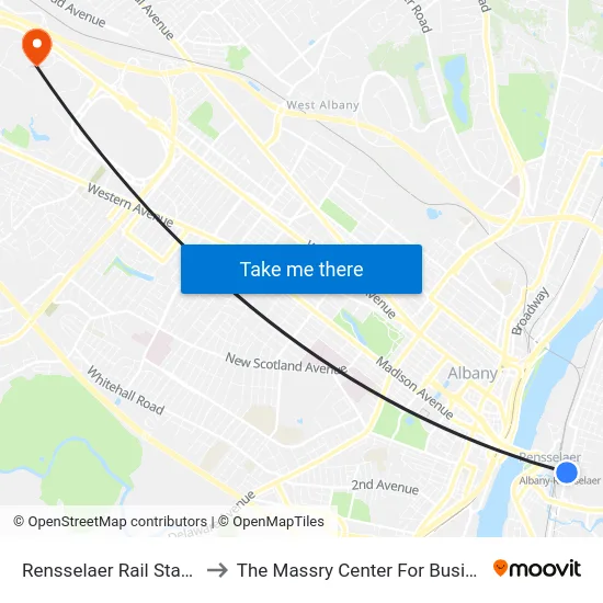 Rensselaer Rail Station to The Massry Center For Business map