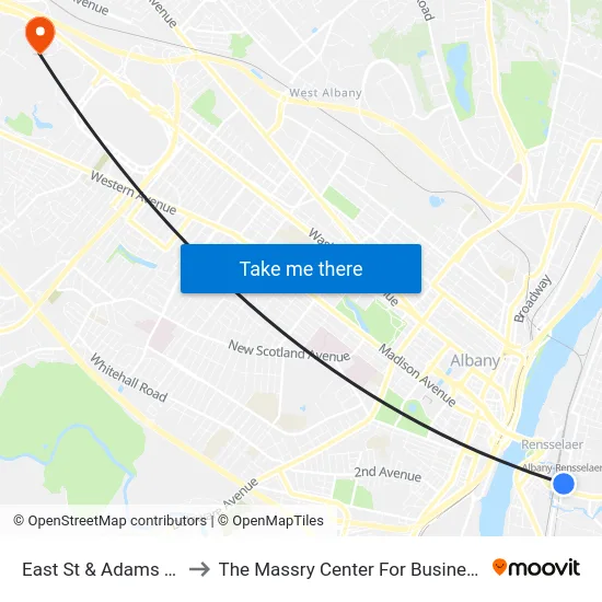 East St & Adams St to The Massry Center For Business map