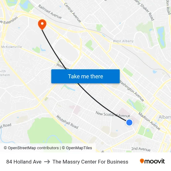 84 Holland Ave to The Massry Center For Business map