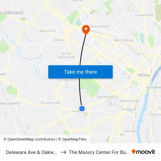 Delaware Ave & Oakwood Pl to The Massry Center For Business map