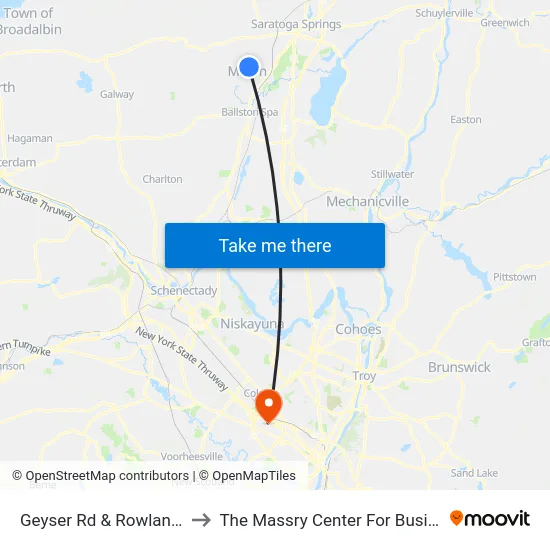 Geyser Rd & Rowland St to The Massry Center For Business map