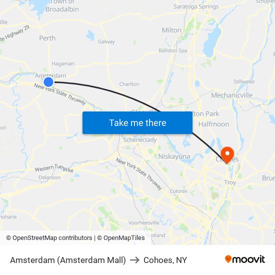 Amsterdam (Amsterdam Mall) to Cohoes, NY map