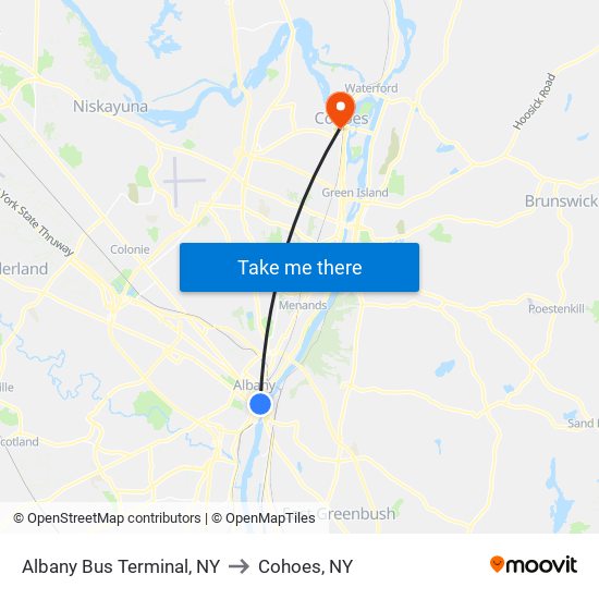 Albany Bus Terminal, NY to Cohoes, NY map