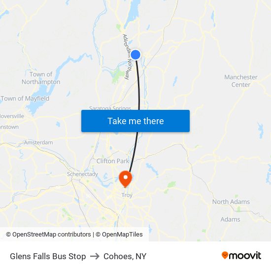 Glens Falls Bus Stop to Cohoes, NY map