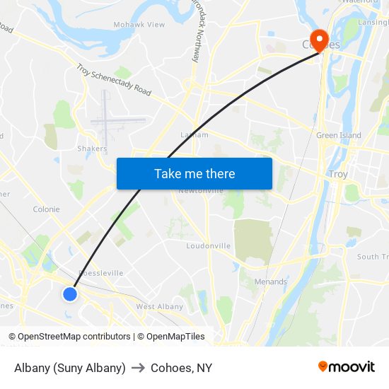 Albany (Suny Albany) to Cohoes, NY map
