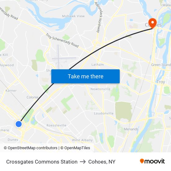 Crossgates Commons Station to Cohoes, NY map