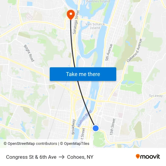Congress St & 6th Ave to Cohoes, NY map