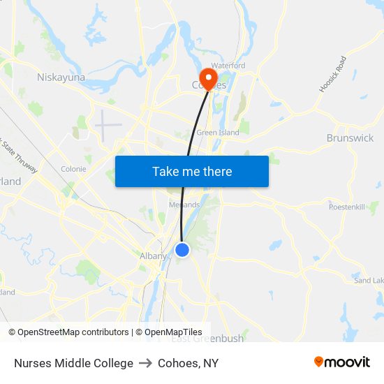 Nurses Middle College to Cohoes, NY map