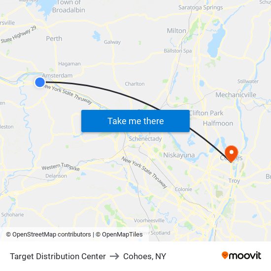 Target Distribution Center to Cohoes, NY map
