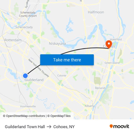 Guilderland Town Hall to Cohoes, NY map