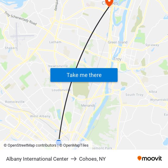 Albany International Center to Cohoes, NY map