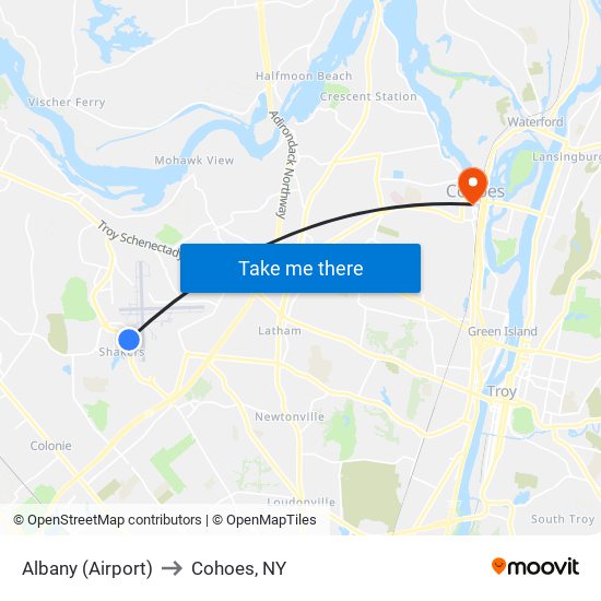 Albany (Airport) to Cohoes, NY map