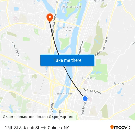 15th St & Jacob St to Cohoes, NY map