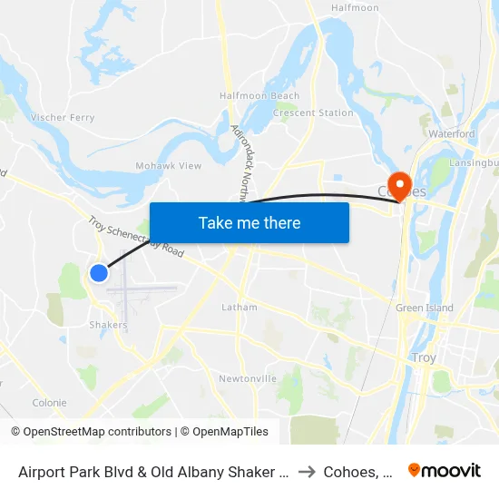 Airport Park Blvd & Old Albany Shaker Rd to Cohoes, NY map