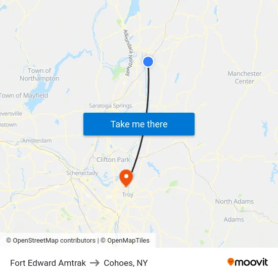 Fort Edward Amtrak to Cohoes, NY map