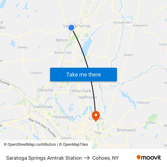 Saratoga Springs Amtrak Station to Cohoes, NY map