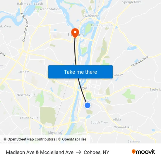 Madison Ave & Mcclelland Ave to Cohoes, NY map
