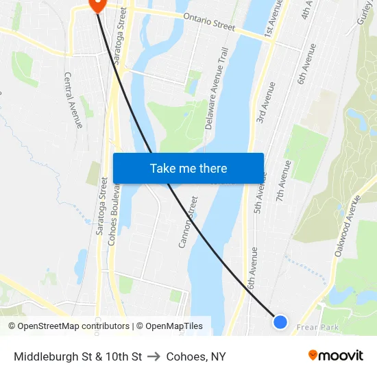 Middleburgh St & 10th St to Cohoes, NY map