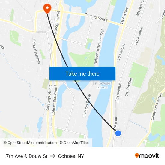 7th Ave & Douw St to Cohoes, NY map