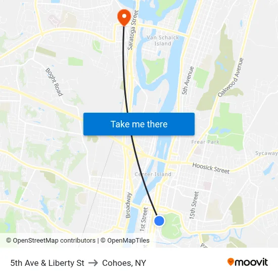 5th Ave & Liberty St to Cohoes, NY map