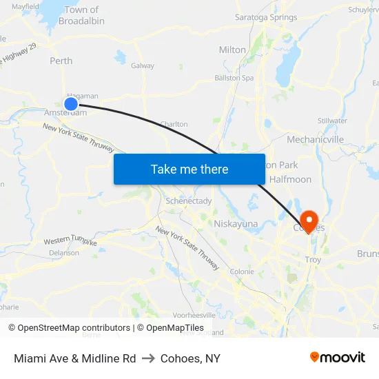 Miami Ave & Midline Rd to Cohoes, NY map