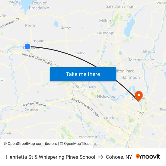 Henrietta St & Whispering Pines School to Cohoes, NY map