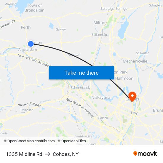 1335 Midline Rd to Cohoes, NY map