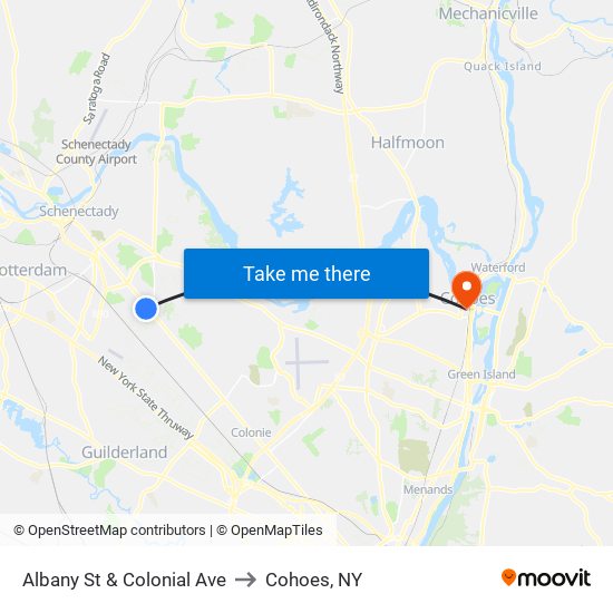 Albany St & Colonial Ave to Cohoes, NY map