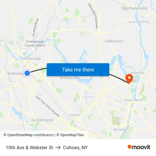 10th Ave & Webster St to Cohoes, NY map