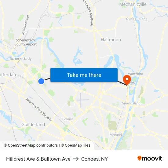 Hillcrest Ave & Balltown Ave to Cohoes, NY map