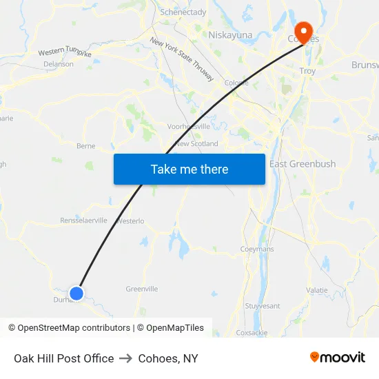 Oak Hill Post Office to Cohoes, NY map