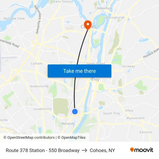 Route 378 Station - 550 Broadway to Cohoes, NY map